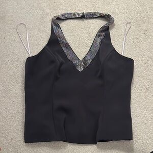 Black Halter Top with Sequin Detail